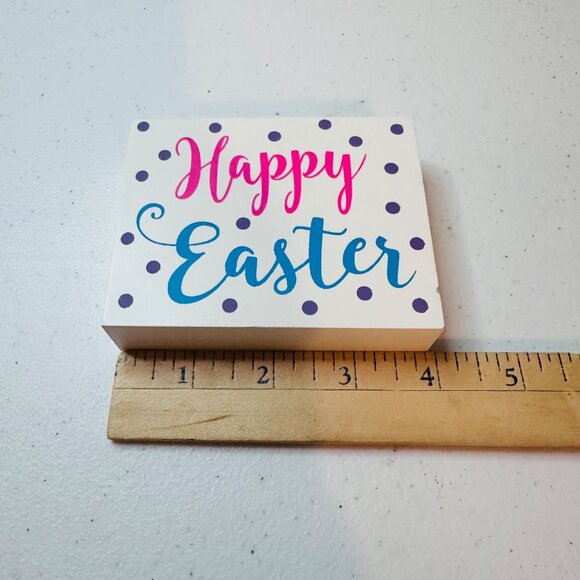 HAPPY EASTER Easter wood block sign Easter decoration tiered tray polka dots - Picture 2 of 9